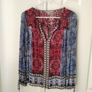 Lucky Brand Peasant Blouse print long sleeve S